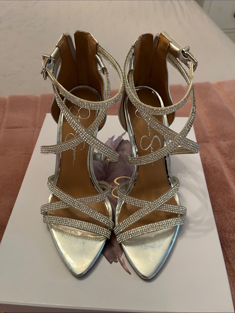 Jessica Simpson Silver Crystal Strappy High Heels